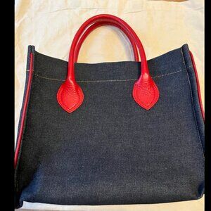 Parker Thatch Parker Bag Denim and Red Leather Saddle Handles
